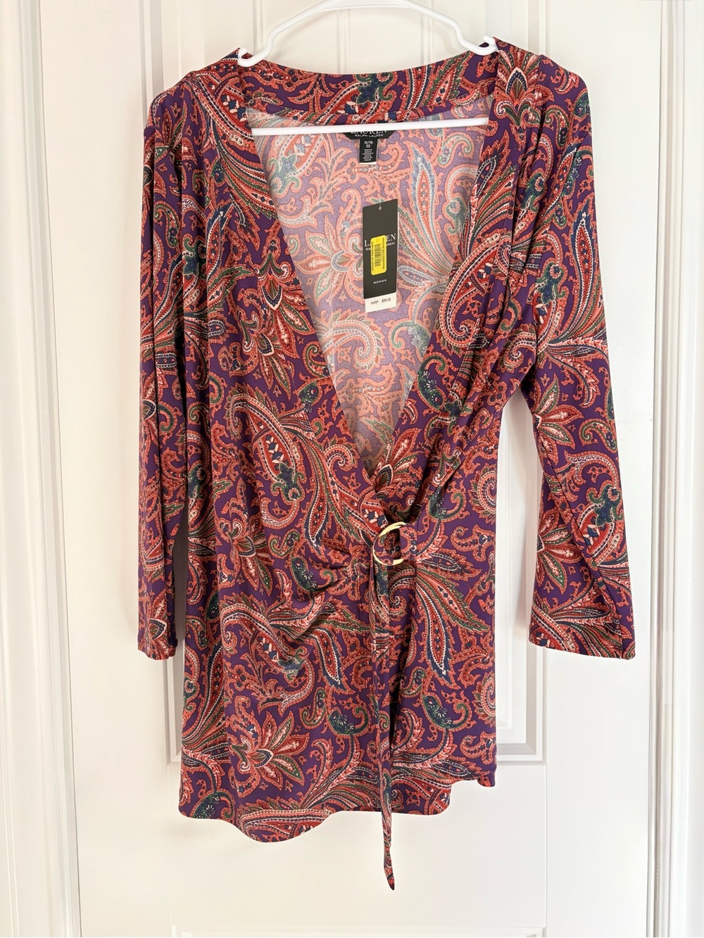Lauren Ralph Lauren Paisley Stretch Jersey Faux Wrap Top - Picture 2 of 4